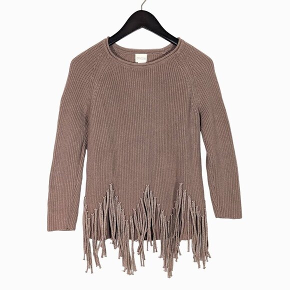 Chicos Size 1 Drama Fringe Pullover Sweater Womens Medium Taupe Metallic Shimmer - Picture 1 of 7